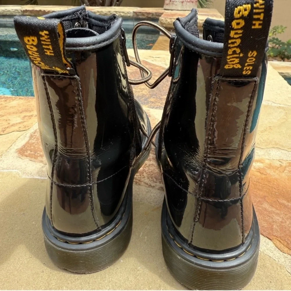 Dr. Martens 1460 Youth Black Patent Leather Side Zip Boots Size‎ 6
